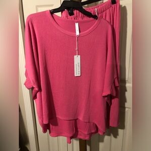 Vibrant Pink Oversized top and Wide Leg pants